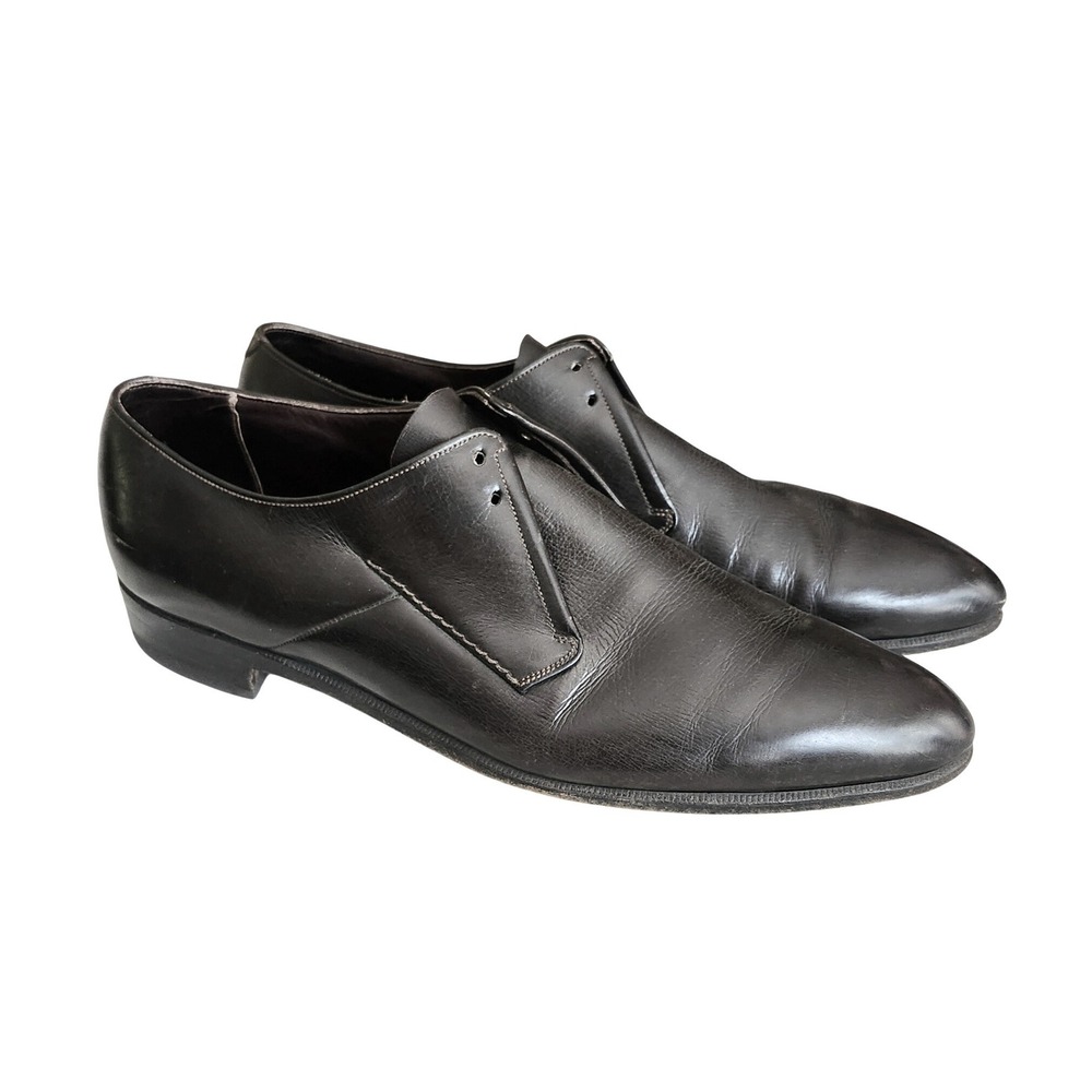 Vtg Bally Switzerland Wing Black Leather Apron Toe Derby Shoes Mens 9.5 Oxford